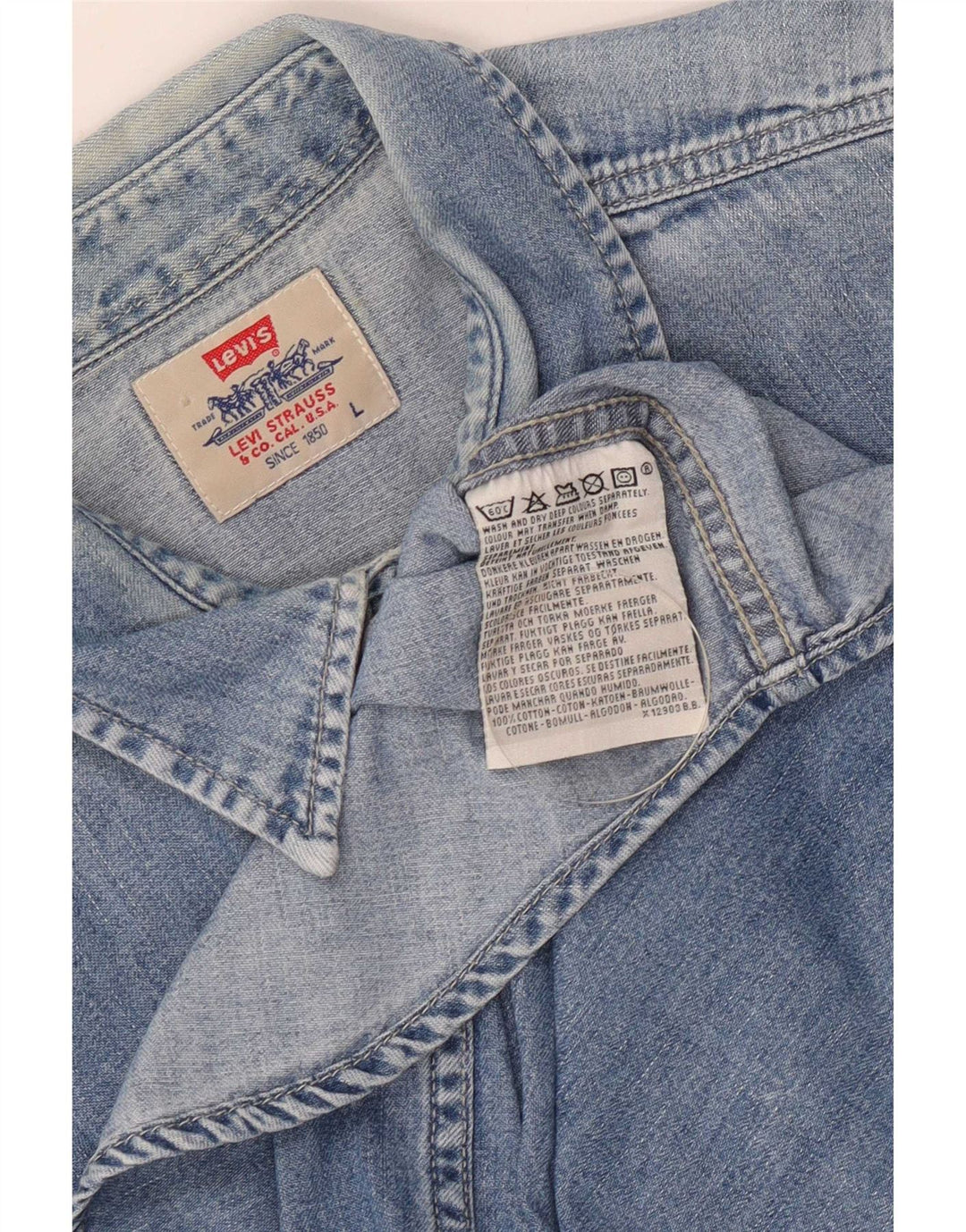 Мужская джинсовая рубашка Levi's, большая синяя хлопковая ткань