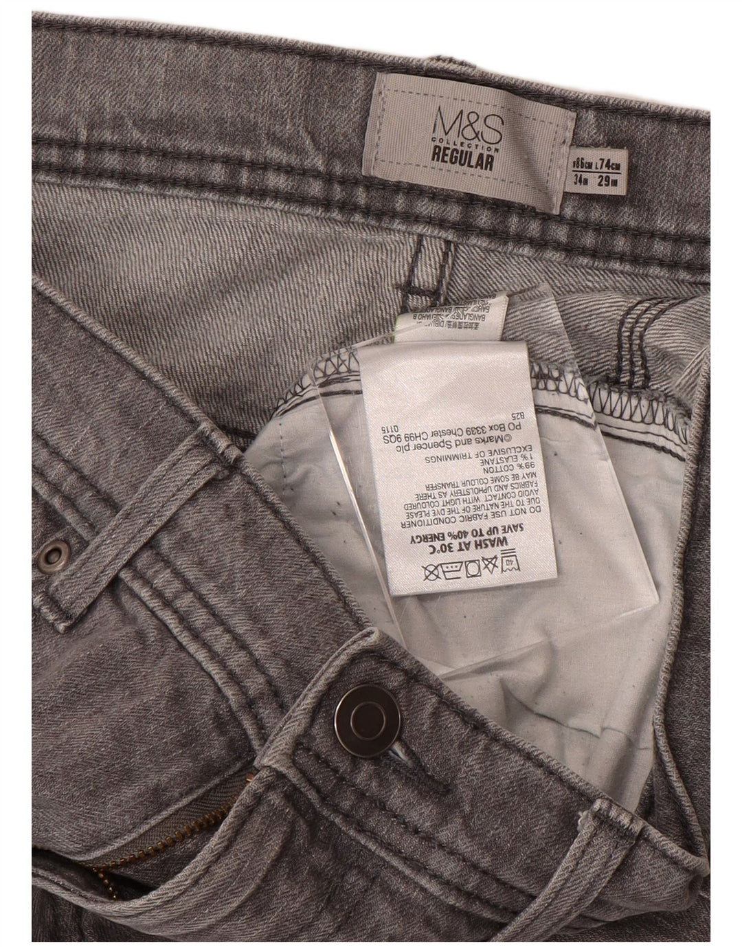 MARKS & SPENCER Mens Regular Straight Jeans W34 L29 Grey Cotton