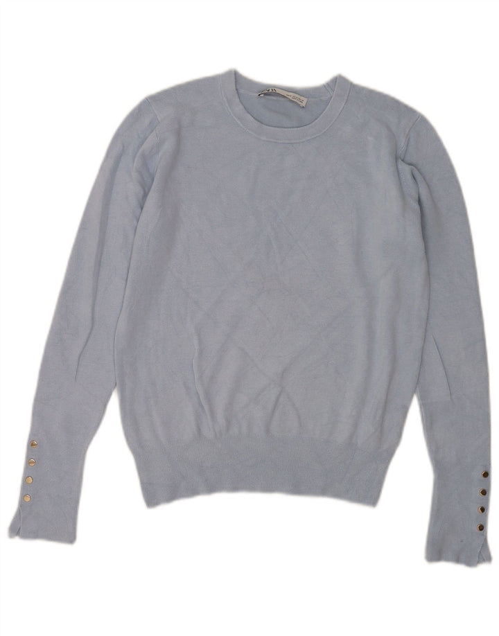 Женский джемпер с круглым вырезом Zara UK 12, средний синий вискоза