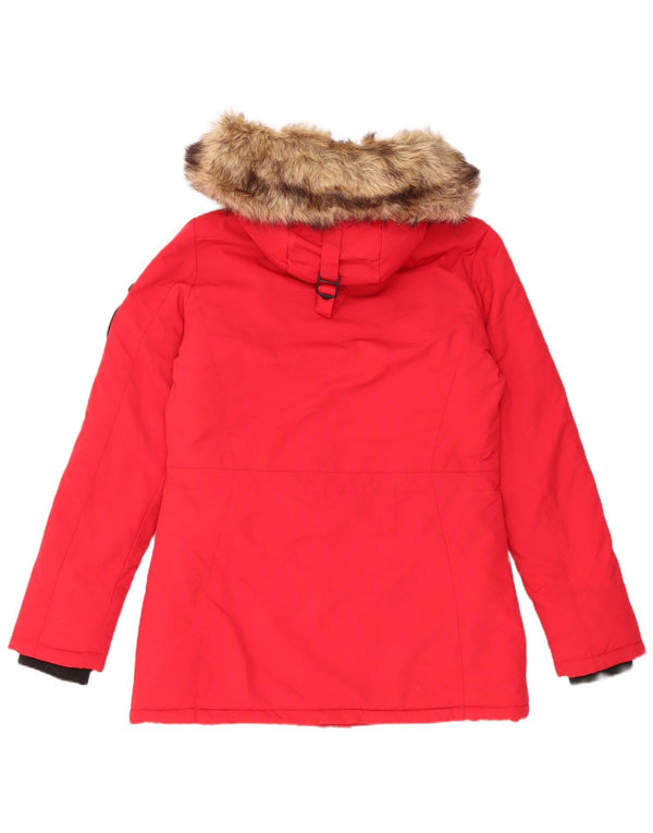 Женская парка большого размера с капюшоном Superdry UK 10, маленькая, красный нейлон
