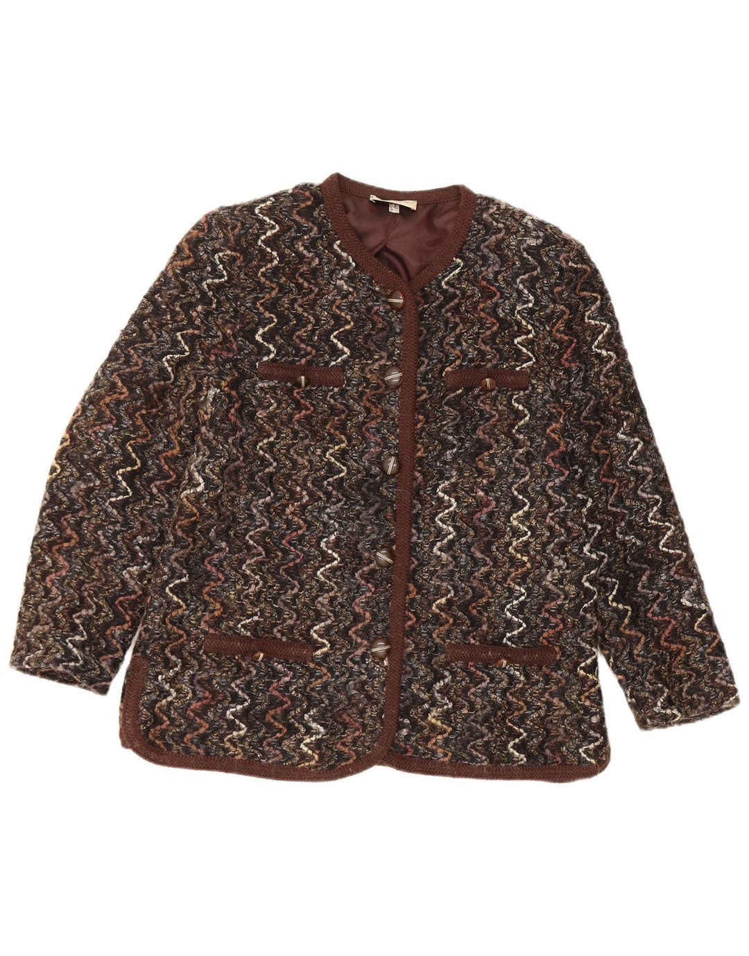 Женский пиджак Maglificio на 5 пуговицах UK 16, большой коричневый шерстяной шеврон