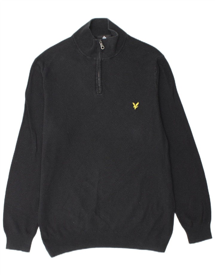 LYLE & SCOTT Mens Zip Neck Jumper Sweater XL Black Cotton