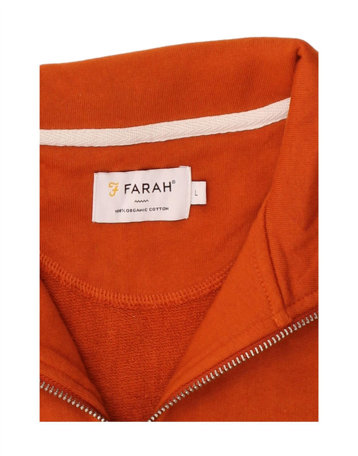 FARAH Mens Graphic Zip Neck Sweatshirt Jumper Large Orange Colourblock