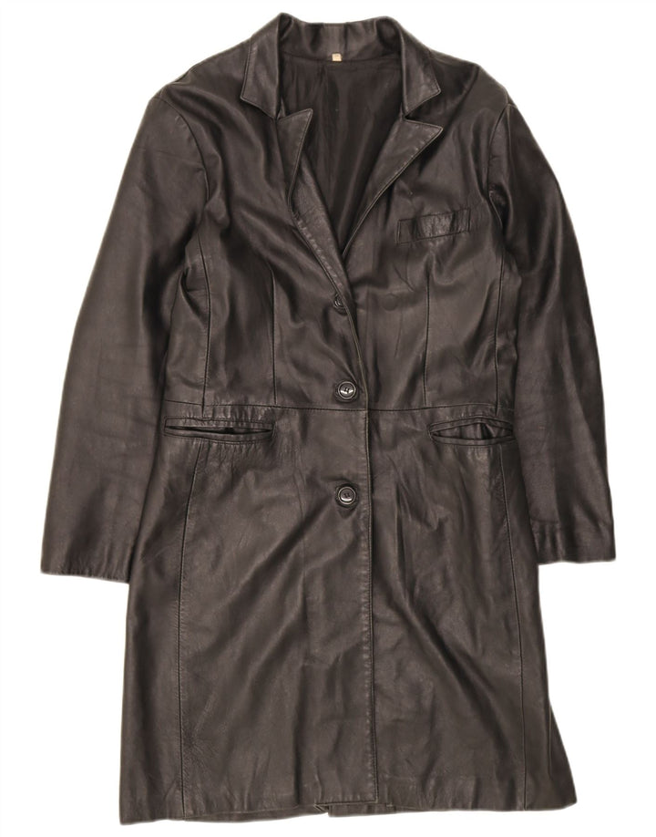 Винтажное женское кожаное пальто UK 18 XL, черное кожаное