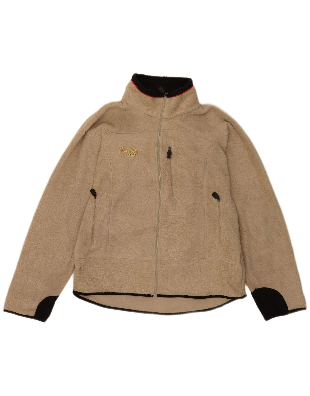 Мужская флисовая куртка Fila UK 40, большая, бежевая, полиэстер с цветными блоками