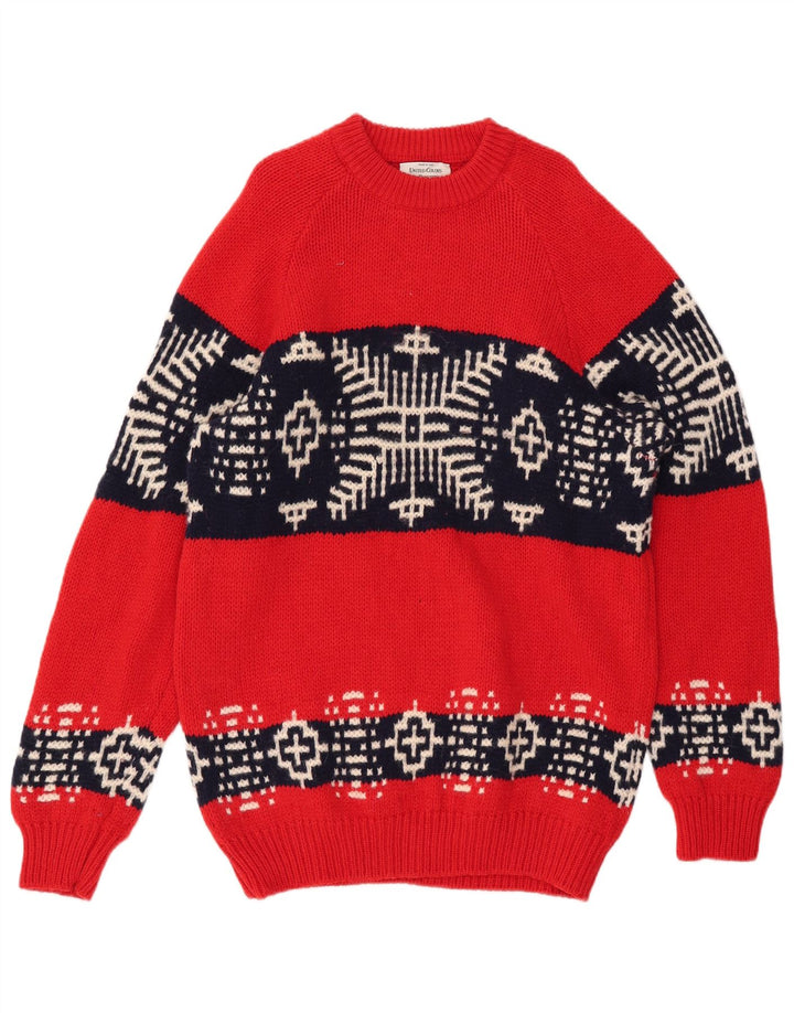 Мужской джемпер с вырезом лодочкой BENETTON, средний красный, шерсть Fair Isle