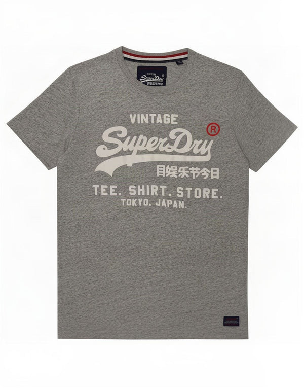 Мужская футболка с рисунком Superdry, большой серый хлопок с крапинками