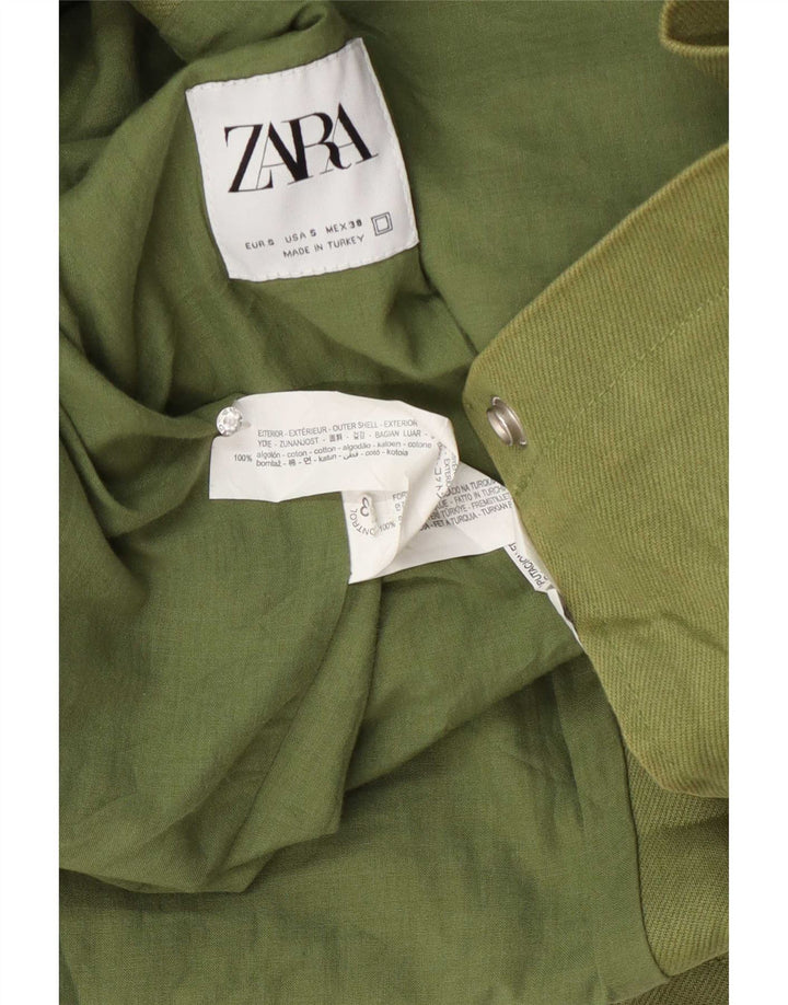 Мужская куртка-бомбер Zara UK 36, маленькая, зеленая, хлопковая