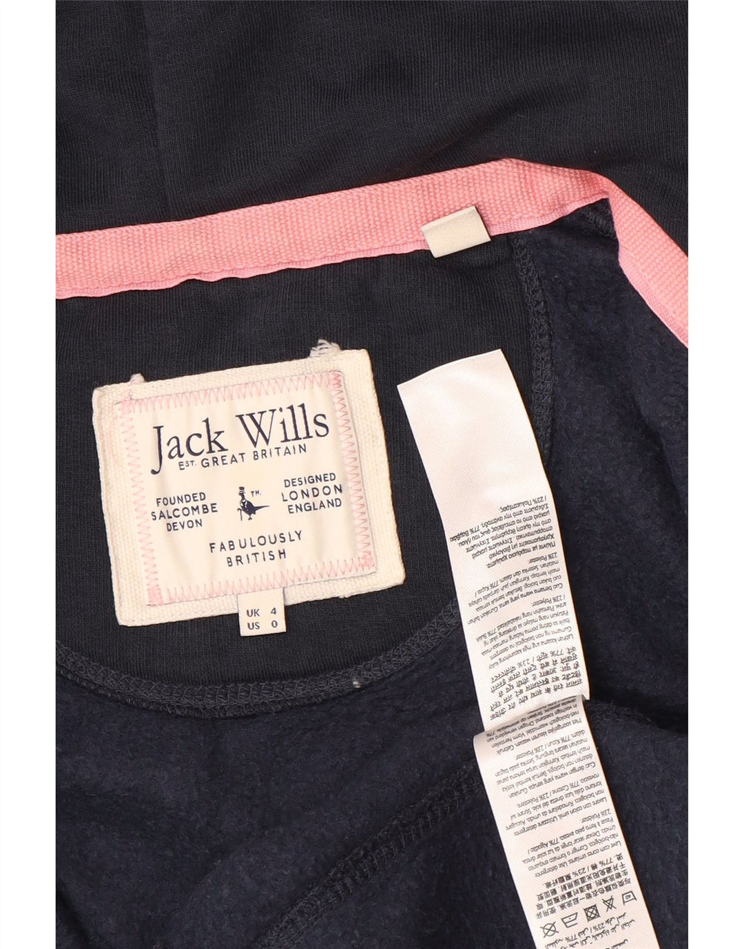 Женский свитер с капюшоном на молнии JACK WILLS UK 4 XS, темно-синий, хлопок
