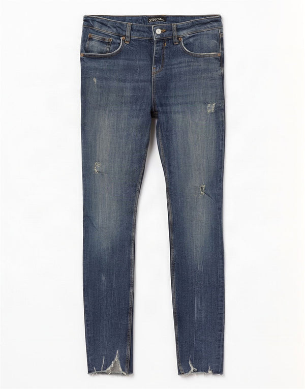 Женские потертые джинсы скинни Zara EU 38, маленькие W28 L28, синие, хлопок