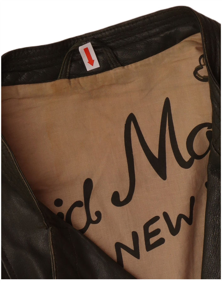 Женская укороченная байкерская куртка DAVID MOORE UK 16, большая зеленая кожаная с цветными блоками