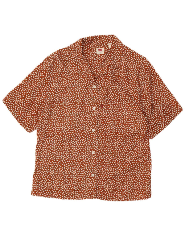 Женская рубашка с коротким рукавом Levi's UK 10, маленькая, коричневая, с цветочным принтом, лиоцелл