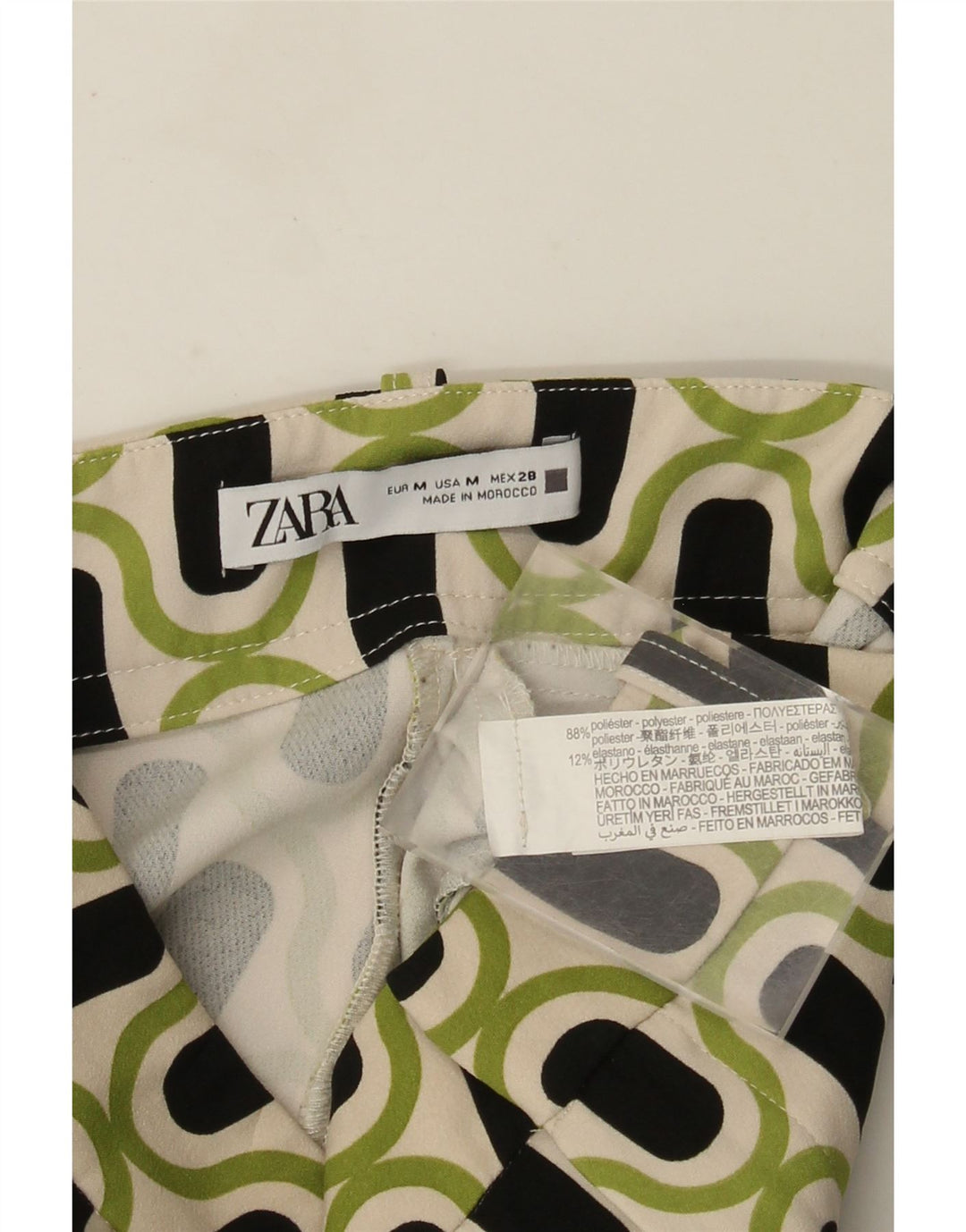 Zara Женские повседневные брюки Bootcut Medium W28 L26 Зеленые с геометрическим рисунком