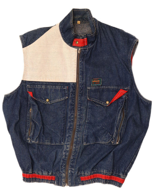 Vintage Mens Denim Gilet UK 40 Large Blue Colourblock