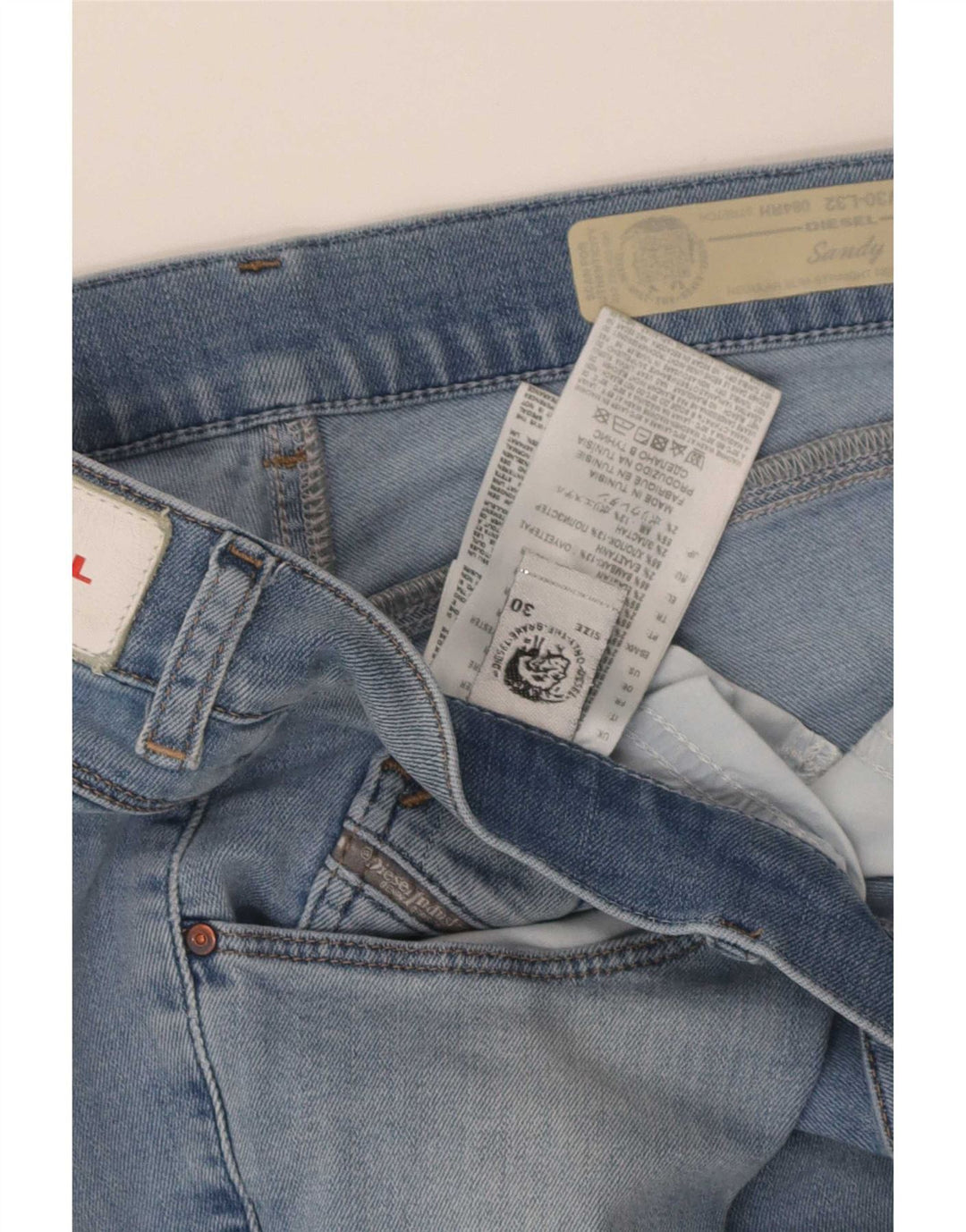 Мужские узкие прямые джинсы песочного цвета Diesel Regular W30 L32, синий хлопок