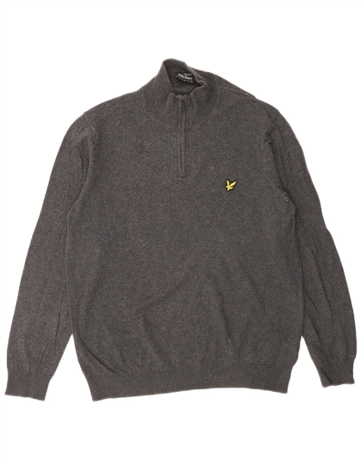 Мужской джемпер с воротником на молнии Lyle & Scott, большой серый хлопковый свитер