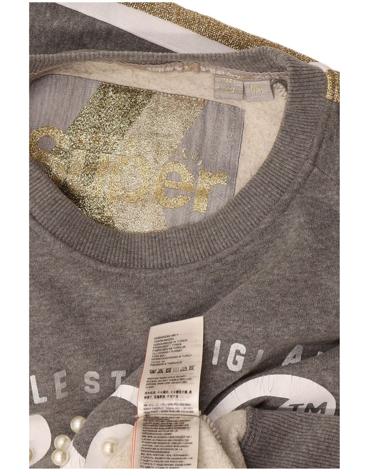 Женский джемпер оверсайз Superdry UK 14, средний серый цвет с цветными блоками