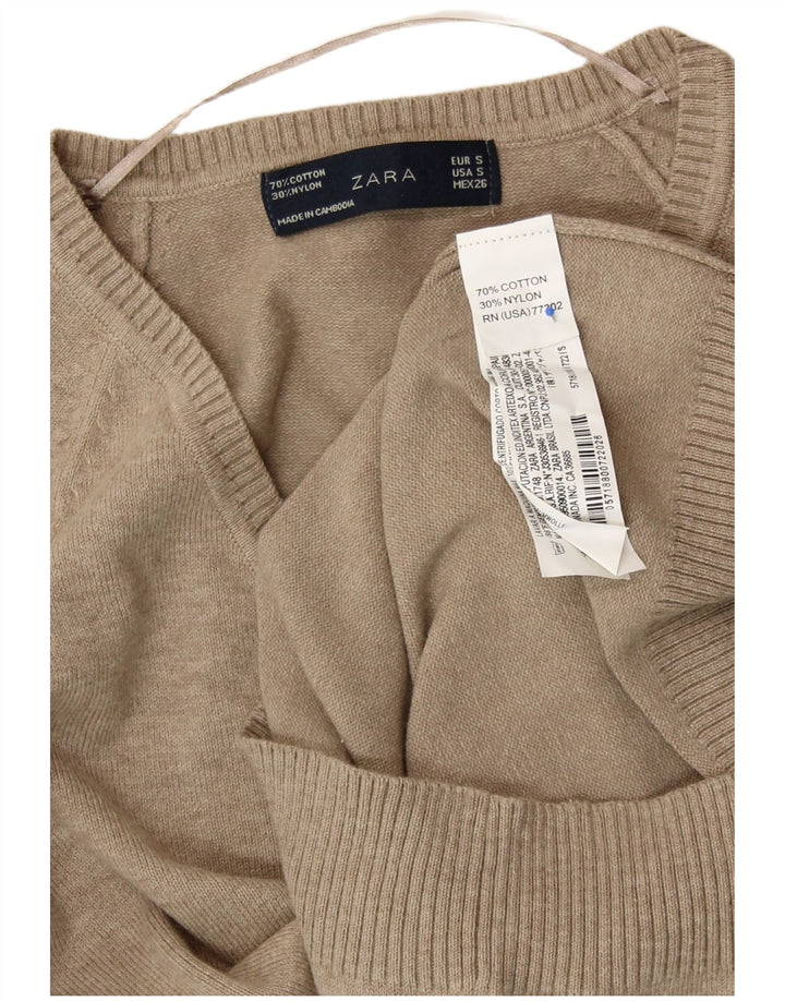 Женский джемпер с v-образным вырезом ZARA UK 8, маленький серый хлопок