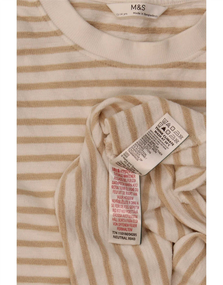 Оверсайз-топ с длинными рукавами для девочек Marks & Spencer, 13–14 лет, бежевый в полоску