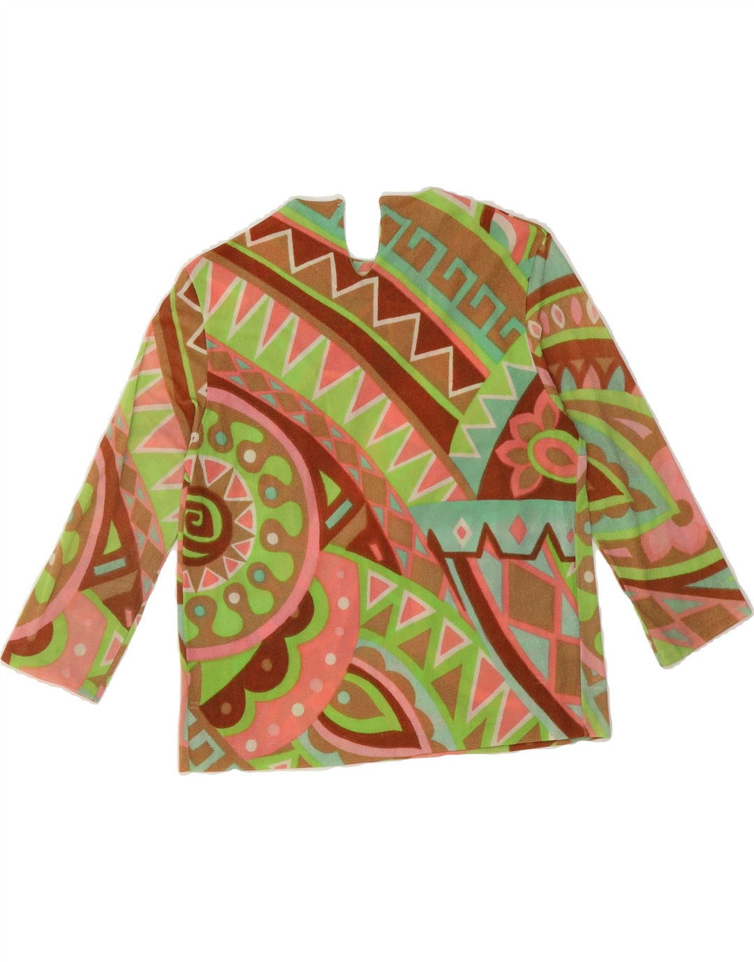 VINTAGE Womens Crop Top 3/4 Sleeve IT 46 Large Green Geometric Vintage Vintage and Second-Hand Vintage from Messina Hembry 