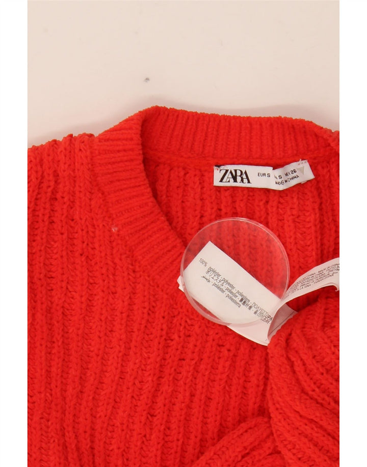 Женский укороченный джемпер с круглым вырезом ZARA, размер UK 10, маленький красный