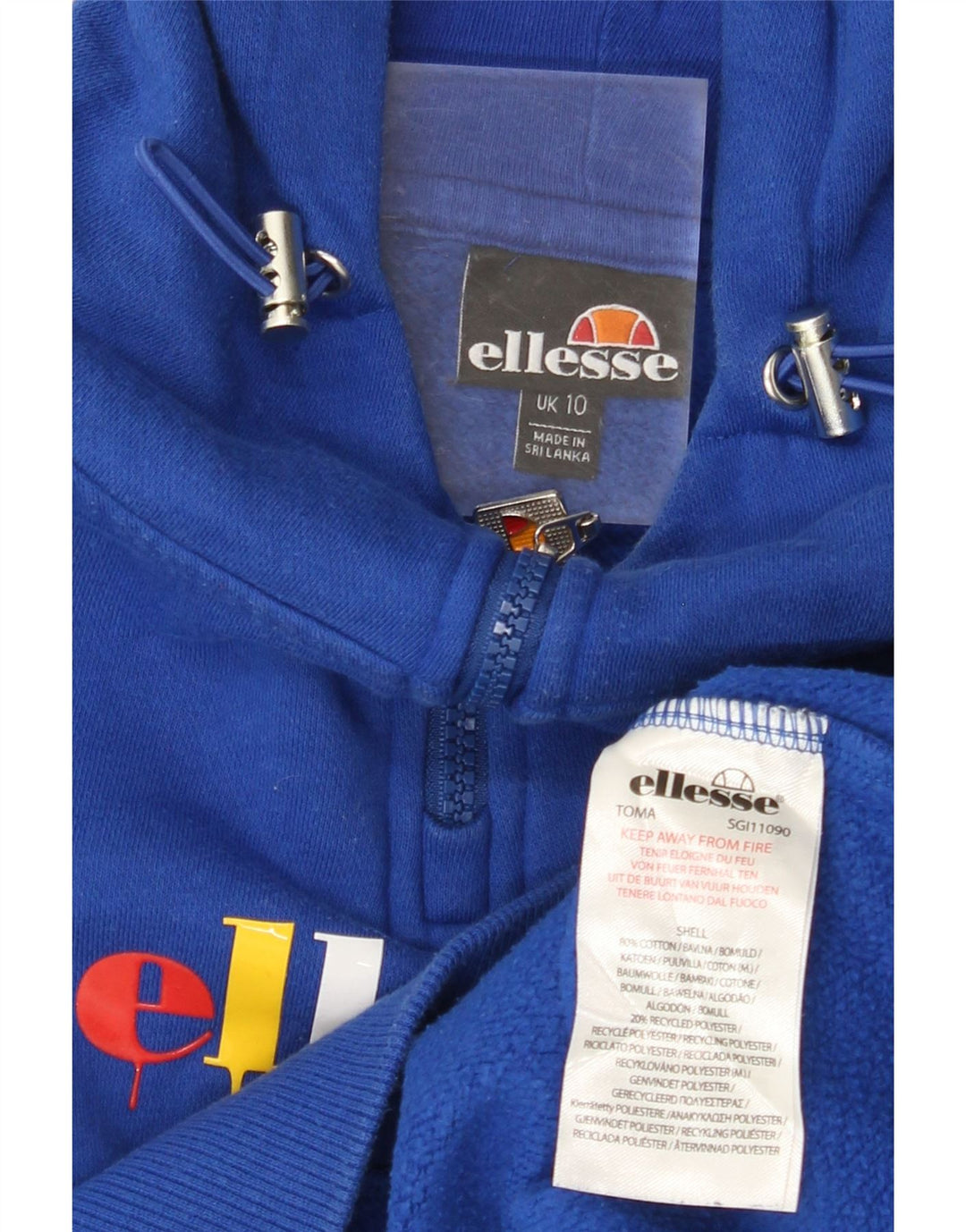 ELLESSE Женский свободный джемпер с капюшоном и молнией на шее, Великобритания 10, маленький синий