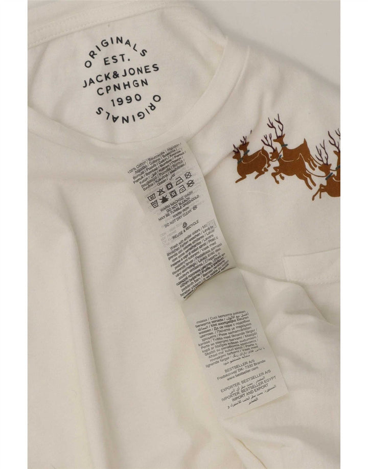 Мужская футболка с рисунком Jack & Jones, топ среднего размера, белый хлопок, хлопок