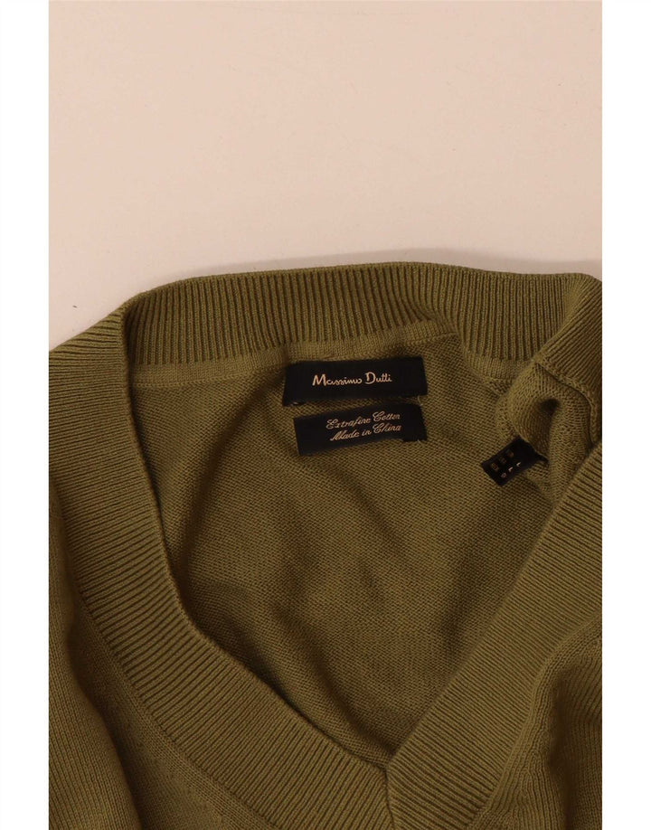 Мужской джемпер с v-образным вырезом Massimo Dutti, большой хлопок цвета хаки