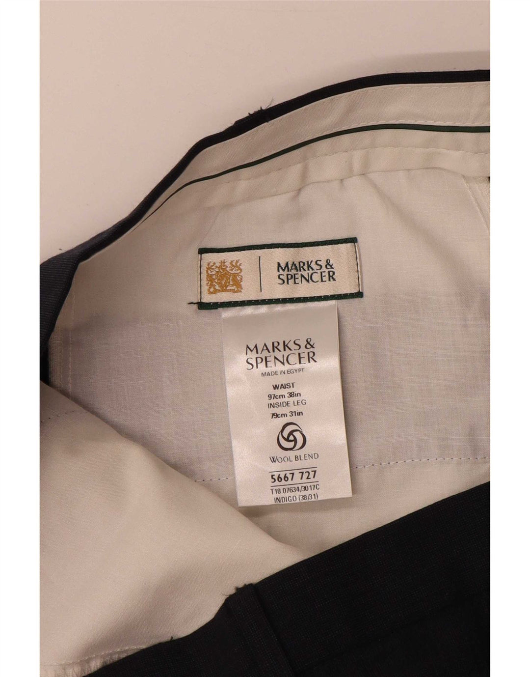 Мужские прямые костюмные брюки Marks & Spencer W38 L31 темно-синие из полиэстера