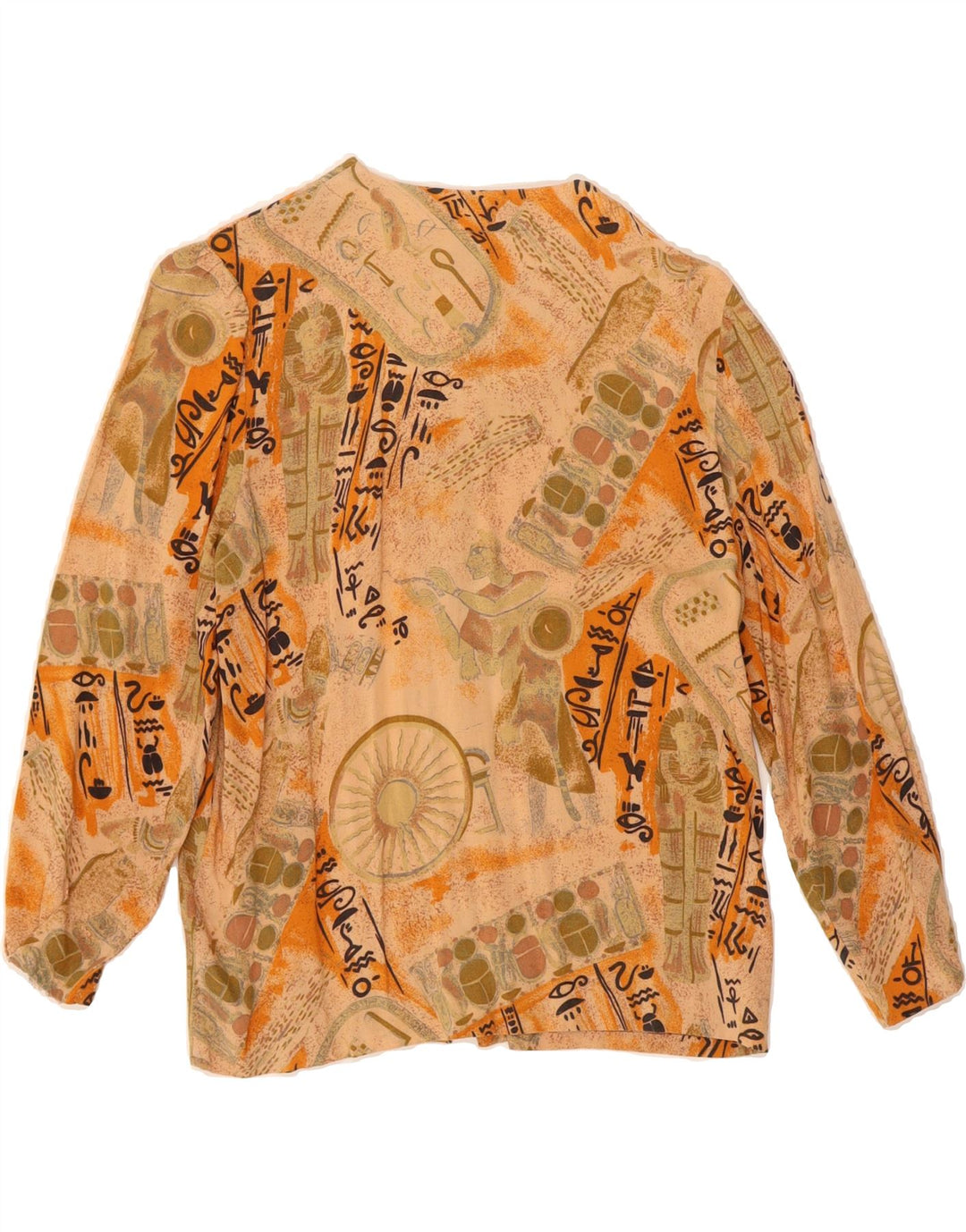 VINTAGE Womens Abstract Pattern 3/4 Sleeve Shirt Blouse UK 10 Small Beige Vintage Vintage and Second-Hand Vintage from Messina Hembry 