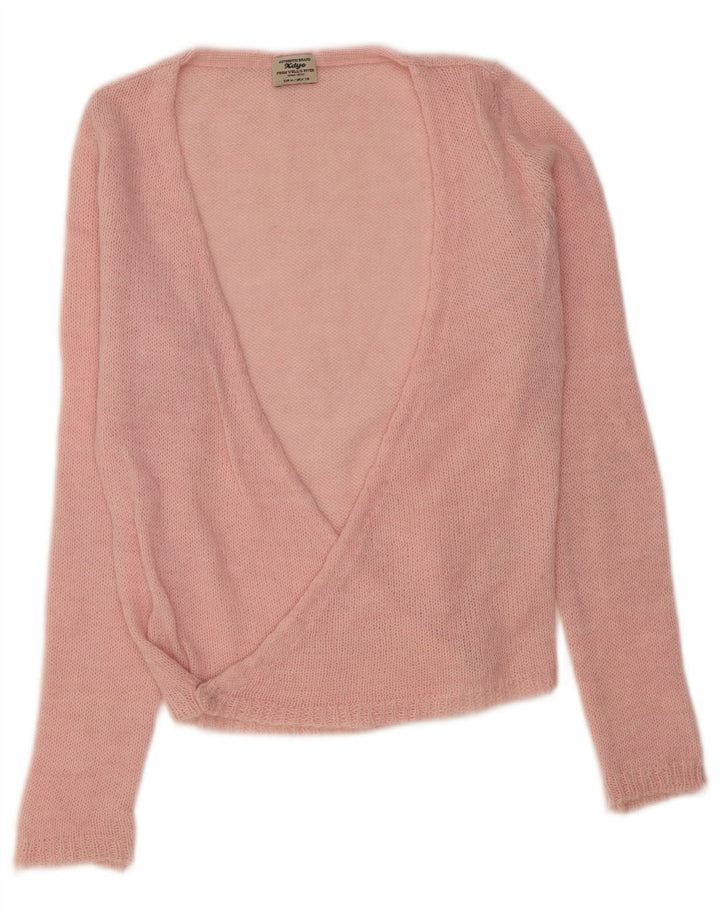 Винтажный женский джемпер с v-образным вырезом, Великобритания, 12, средний розовый