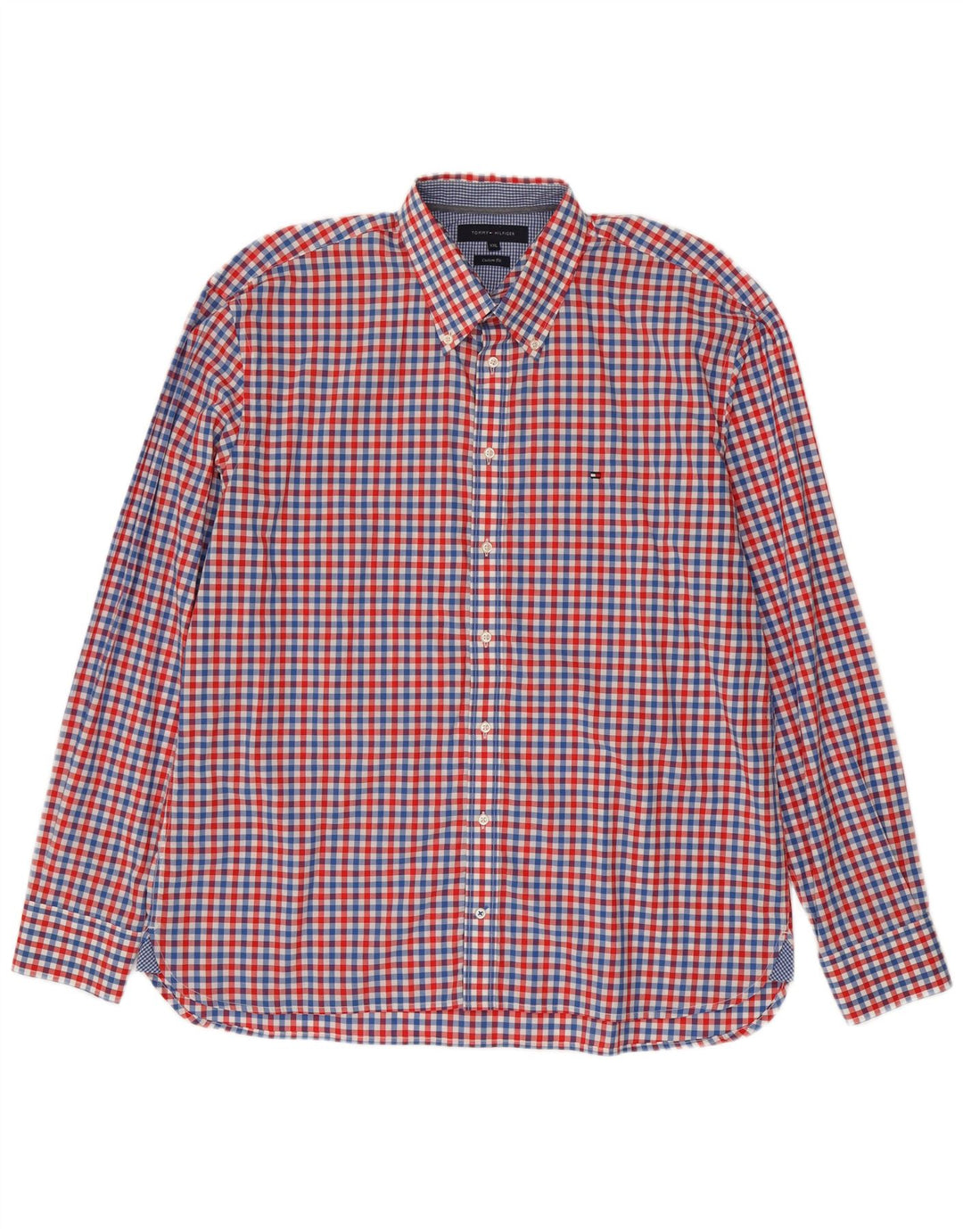 Tommy Hilfiger Мужская рубашка индивидуального кроя 2XL Красный клетчатый хлопок