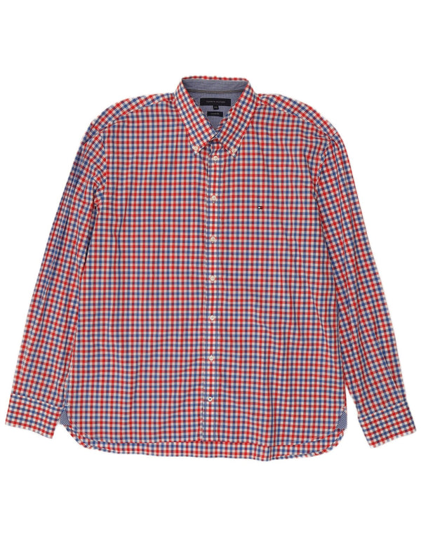 Tommy Hilfiger Мужская рубашка индивидуального кроя 2XL Красный клетчатый хлопок