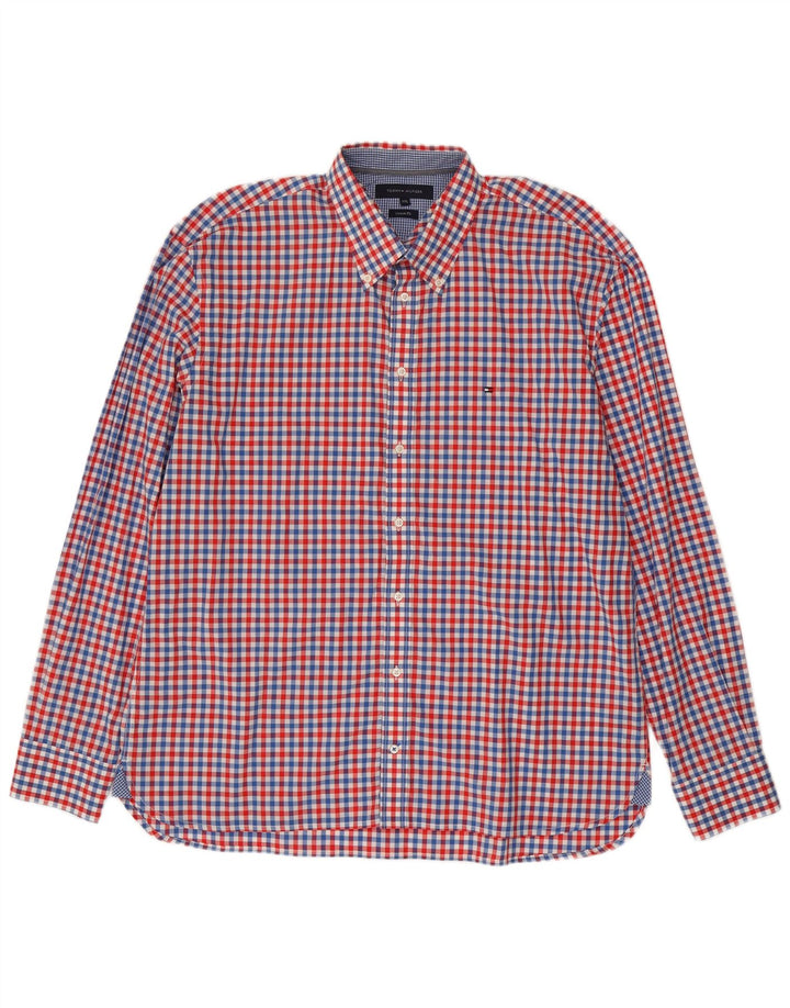 Tommy Hilfiger Мужская рубашка индивидуального кроя 2XL Красный клетчатый хлопок