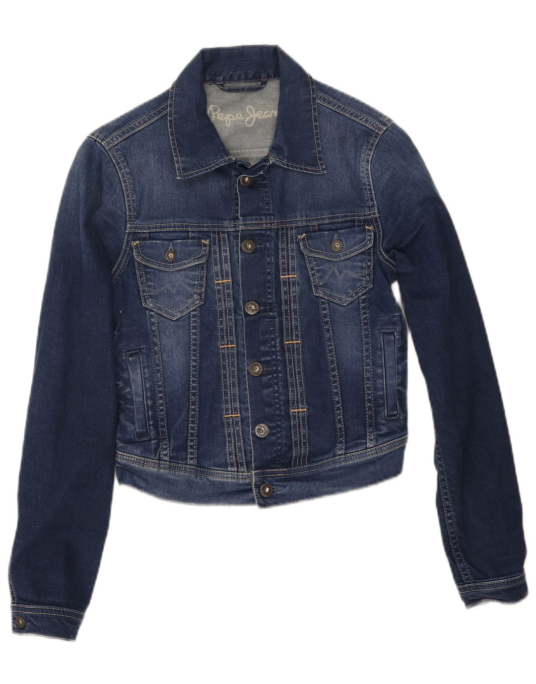 Женская укороченная джинсовая куртка PEPE Jeans UK 10, маленькая синяя, хлопок