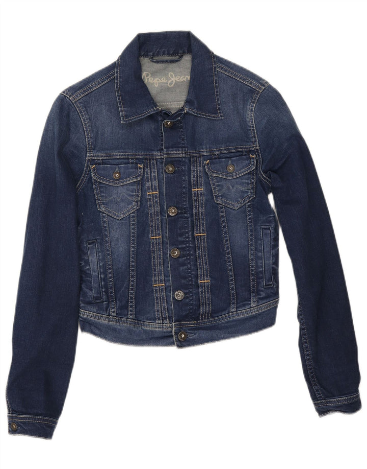 Женская укороченная джинсовая куртка PEPE Jeans UK 10, маленькая синяя, хлопок