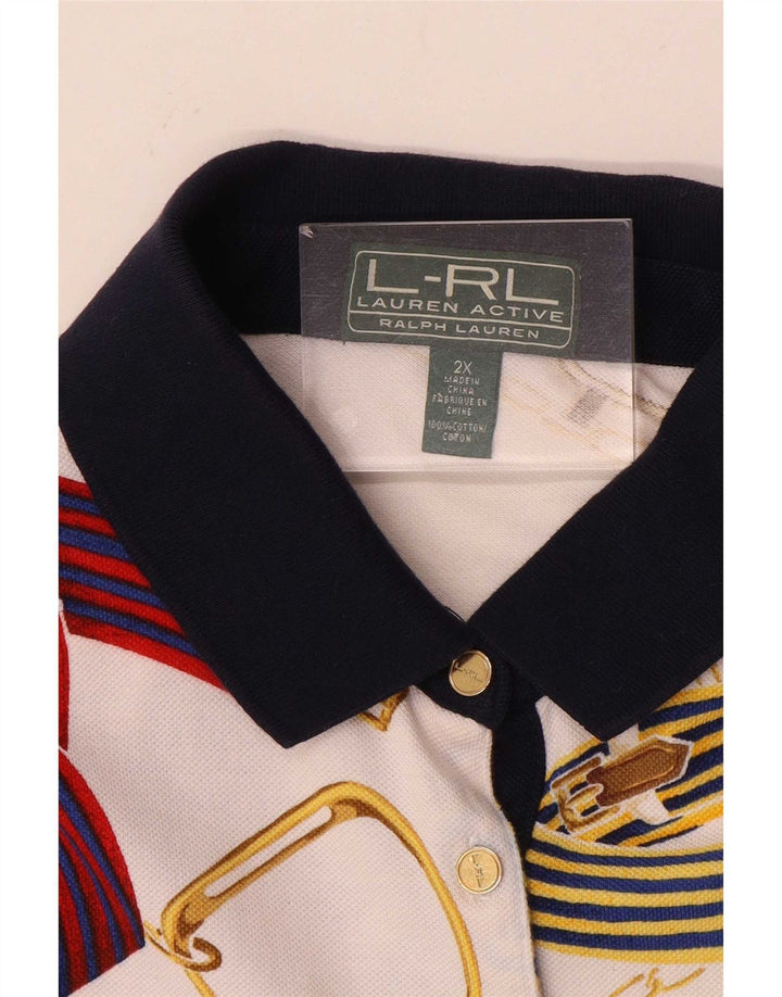 Женская рубашка-поло с абстрактным узором Ralph Lauren 2XL, белый хлопок
