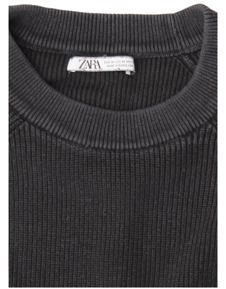 Мужской джемпер с круглым вырезом Zara, средний темно-синий хлопковый свитер