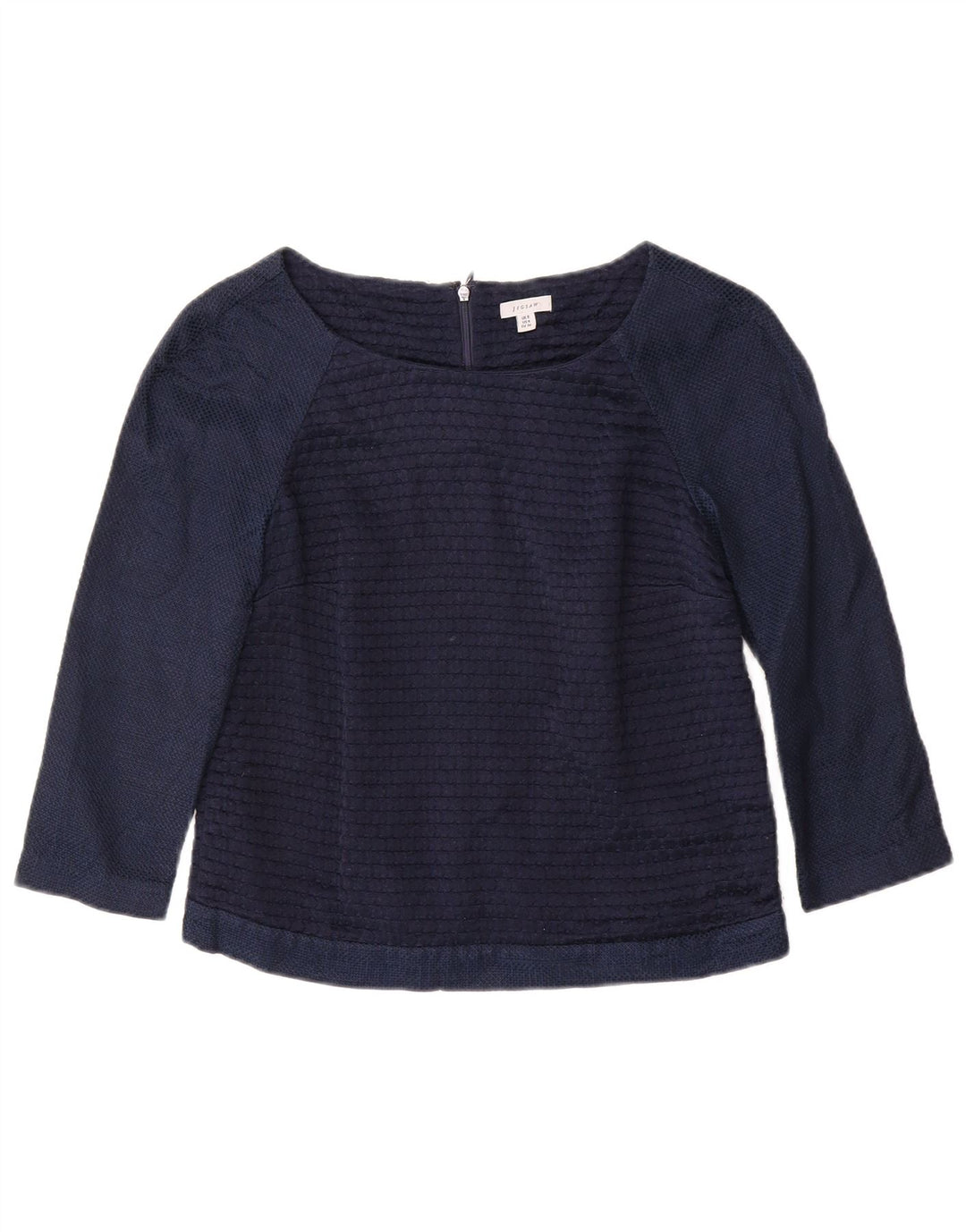 JIGSAW Womens Crop Top 3/4 Sleeve UK 8 Small  Navy Blue Cotton