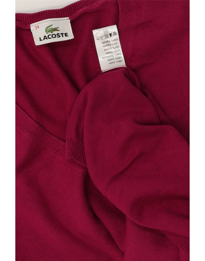 Женский джемпер с v-образным вырезом Lacoste, размер 34, маленький розовый, хлопок