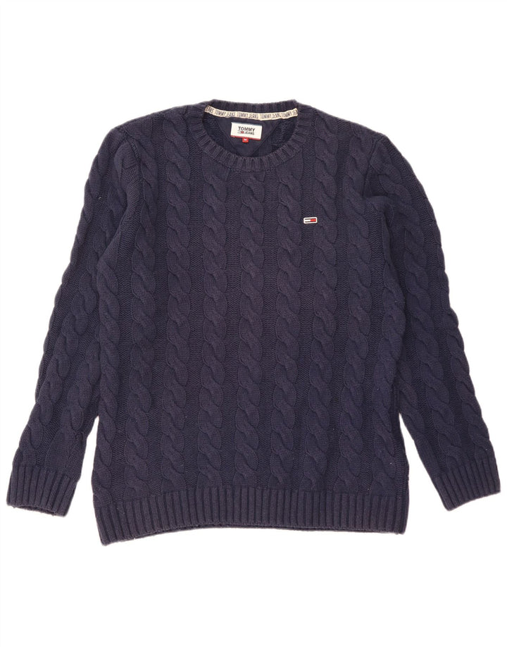 Мужской джемпер с круглым вырезом Tommy Hilfiger, средний темно-синий хлопковый свитер