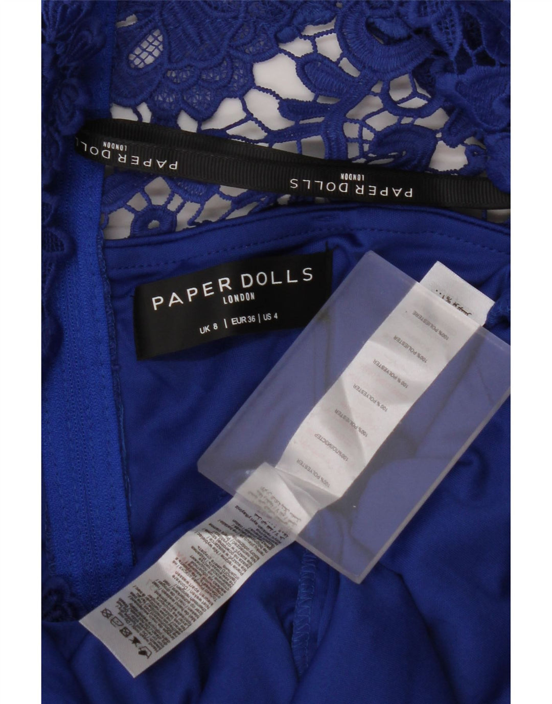 Женское платье с открытыми плечами PAPER DOLLS UK 8, маленький синий цветочный полиэстер