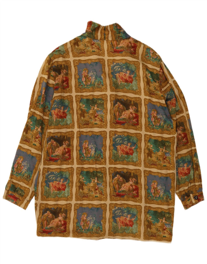 Винтажная женская блузка-рубашка с рисунком, Великобритания, 18 XL, хаки, пэчворк