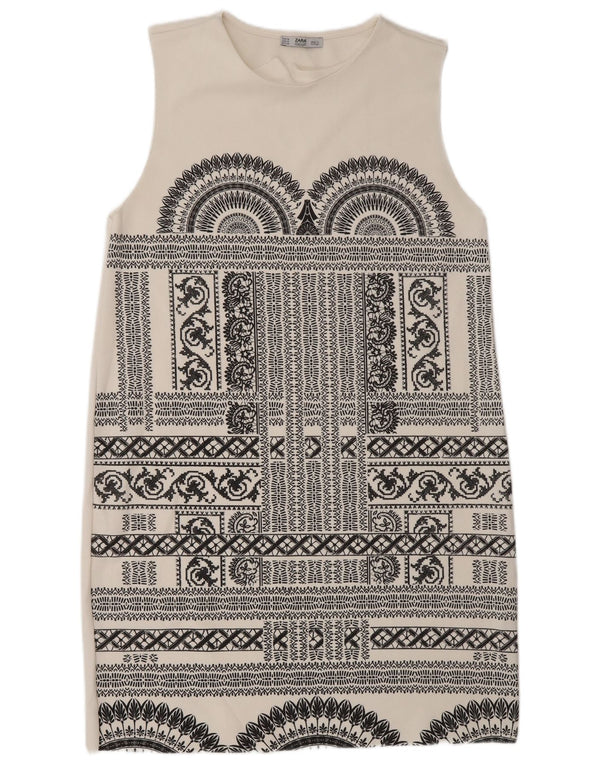 Zara Womens Sleeveless Shift Dress UK 12 Medium White Geometric
