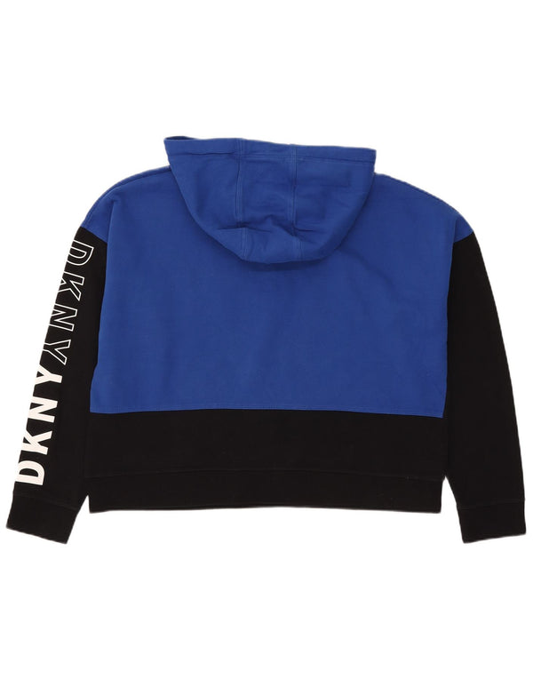 Женский укороченный джемпер с капюшоном с рисунком Dkny UK 16, большой синий с цветными блоками