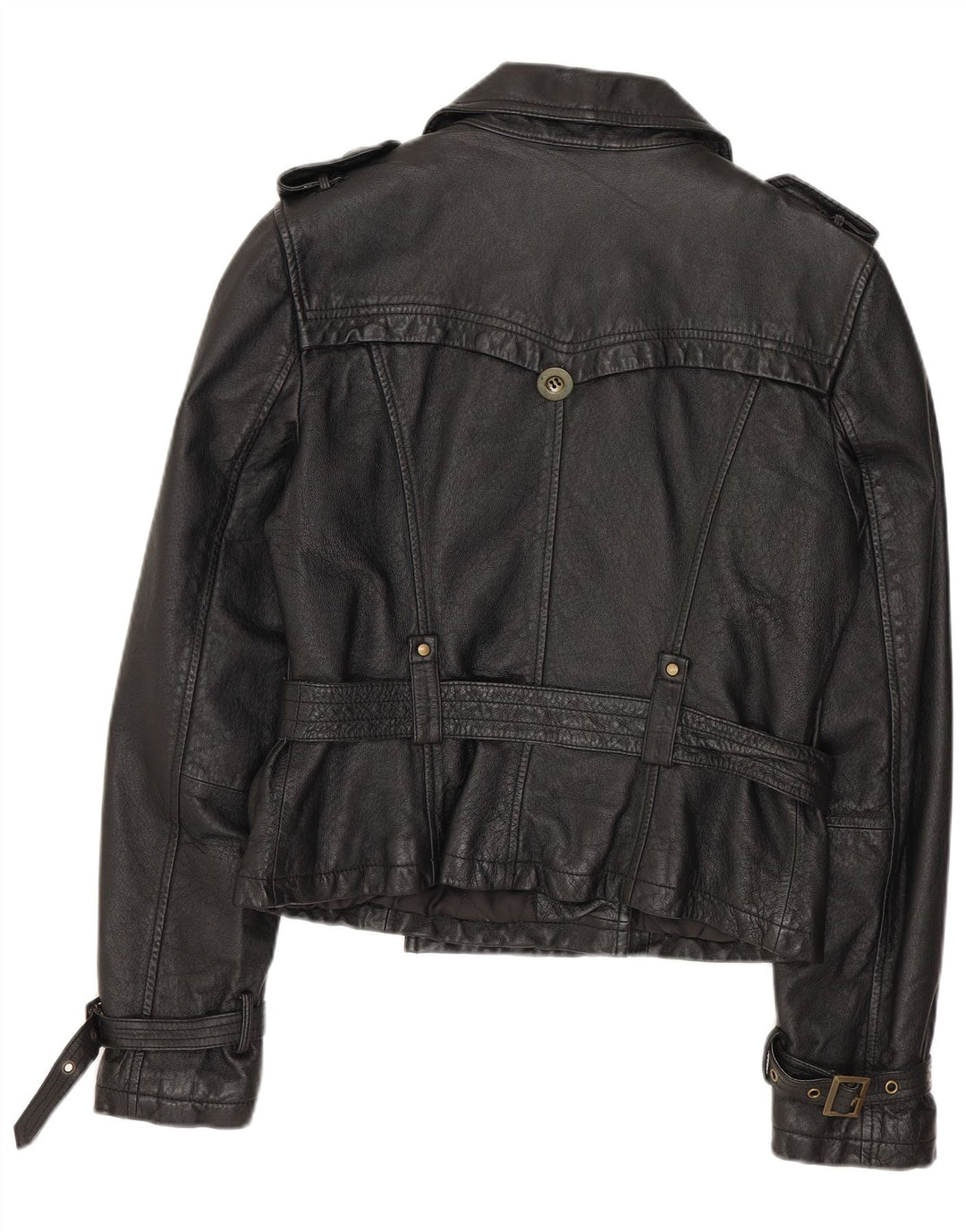 SPECCHIO Женская укороченная кожаная куртка в стиле милитари UK 12, кожа среднего черного цвета