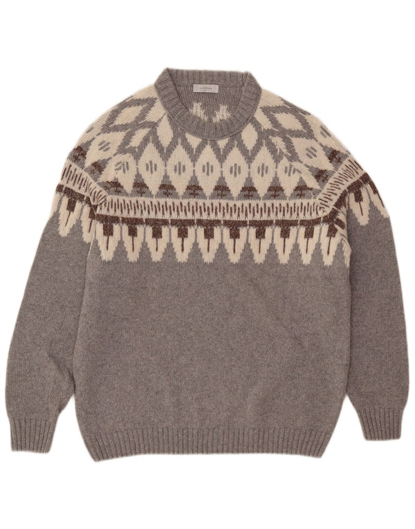 Мужской джемпер с круглым вырезом Maestrami IT 54 XL, серый, шерсть Fair Isle