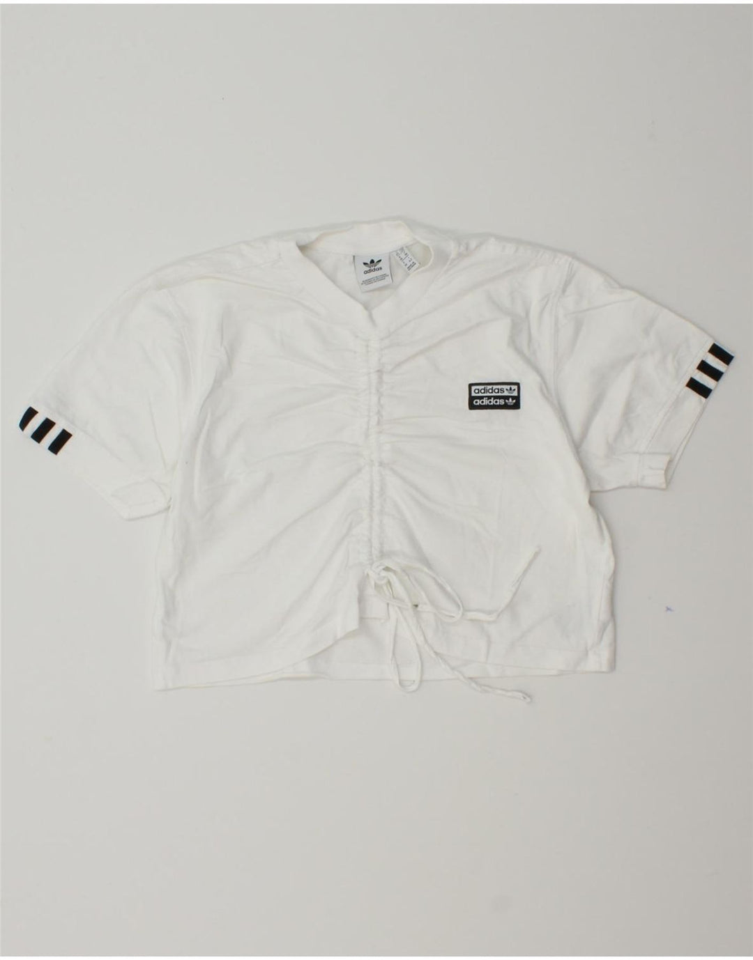 ADIDAS Womens Crop Blouse Top UK 10 Small White Cotton Vintage Adidas and Second-Hand Adidas from Messina Hembry 