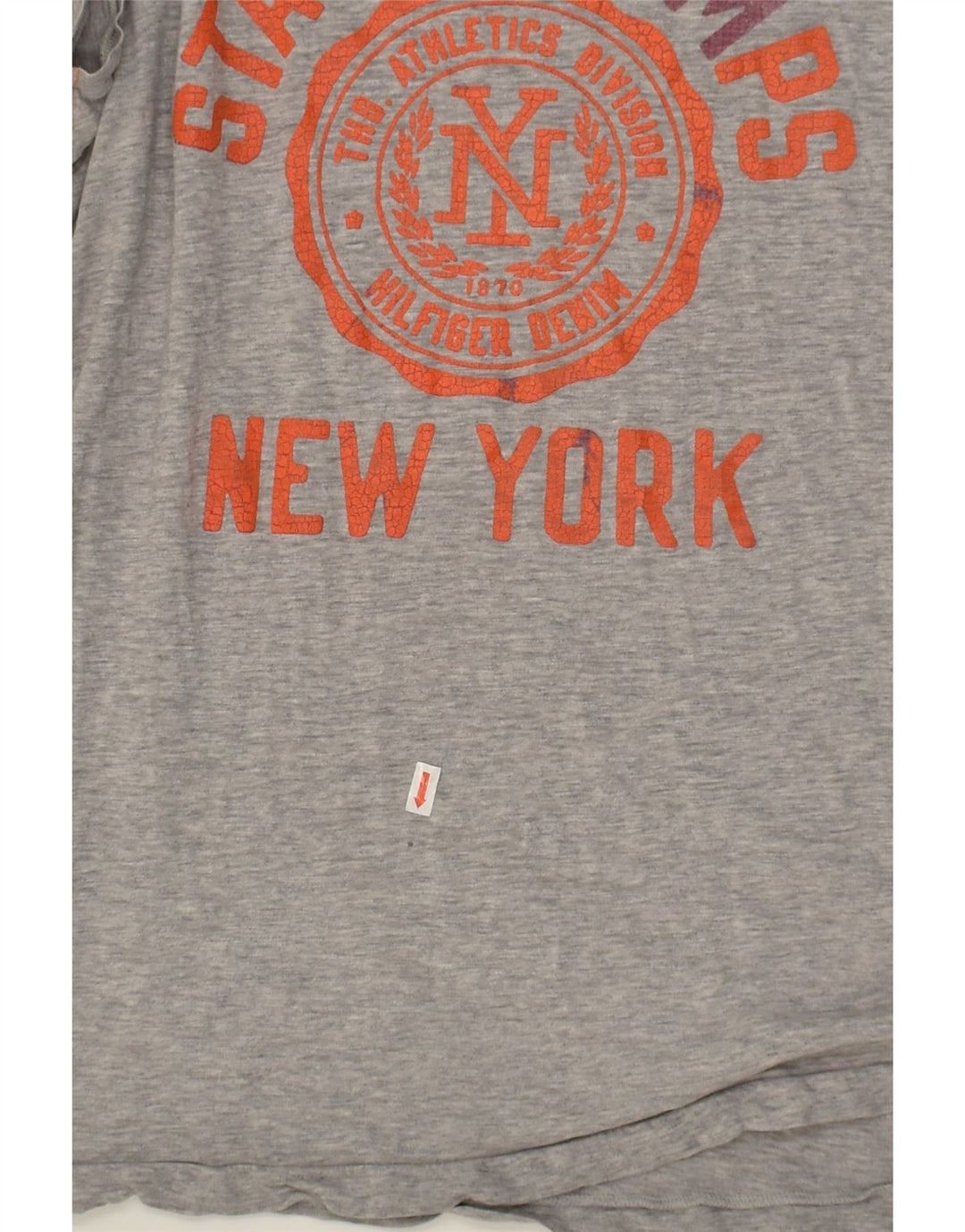 TOMMY HILFIGER Womens Graphic T-Shirt Top UK 12 Medium Grey Cotton | Vintage Tommy Hilfiger | Thrift | Second-Hand Tommy Hilfiger | Used Clothing | Messina Hembry 