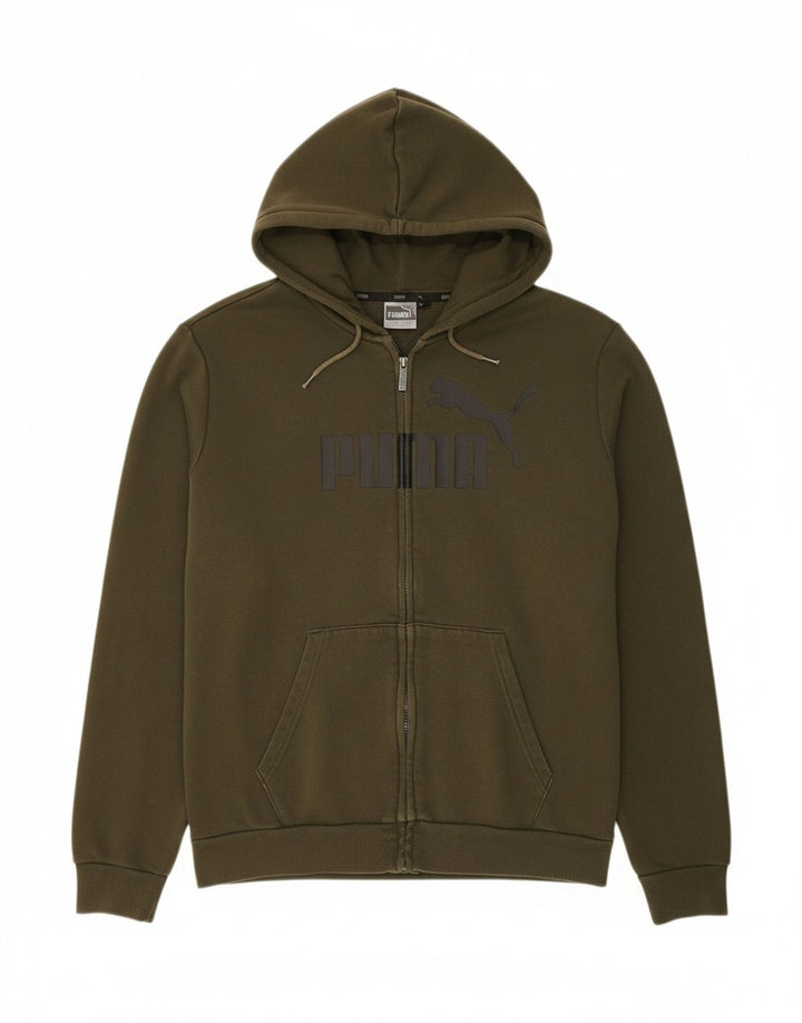PUMA Mens Graphic Zip Hoodie Sweater Medium Khaki Cotton